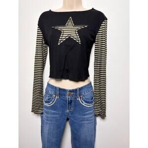 Grunge Long Sleeve Top with Green and Black Striped Star Decal
